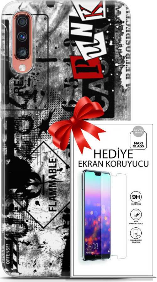 Samsung Galaxy A70 Kılıf Orijinal Seri Punky 26 Retrospective Soft Kapak + Ekran Koruyucu