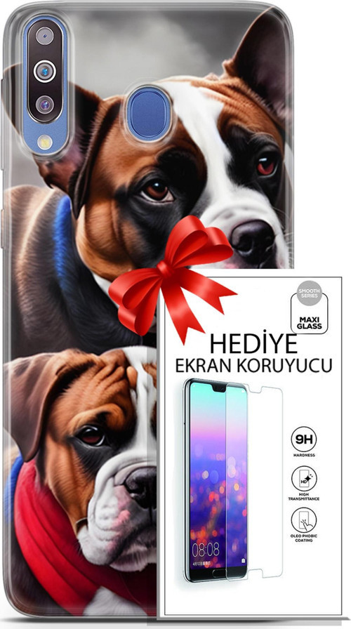 Samsung Galaxy M30 Kılıf Orijinal Seri Dogs 25 Alman Boksör Soyulmayan Kılıf + Ekran Koruyucu Full Koruma