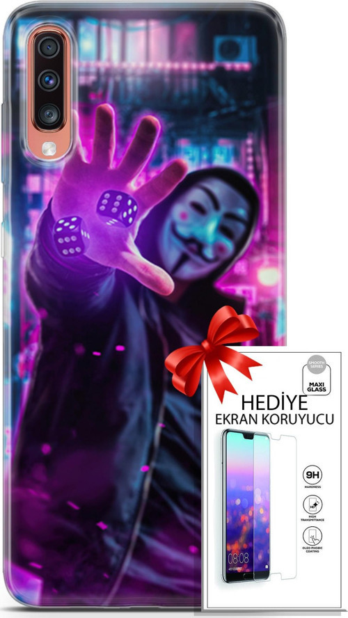 Samsung Galaxy A70 Kılıf Orijinal Seri Algorand 04 Zarlar Silikon Kılıf + Ekran Koruyucu Full Koruma