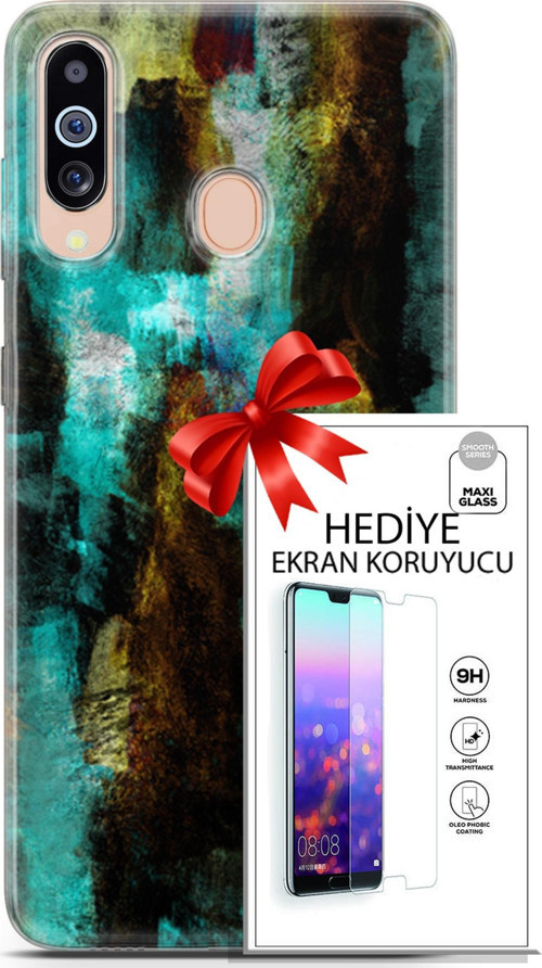 Samsung Galaxy M40 Kılıf Orijinal Seri Nature 12 Kahve Yeşil Tasarım Kılıf + Ekran Koruyucu