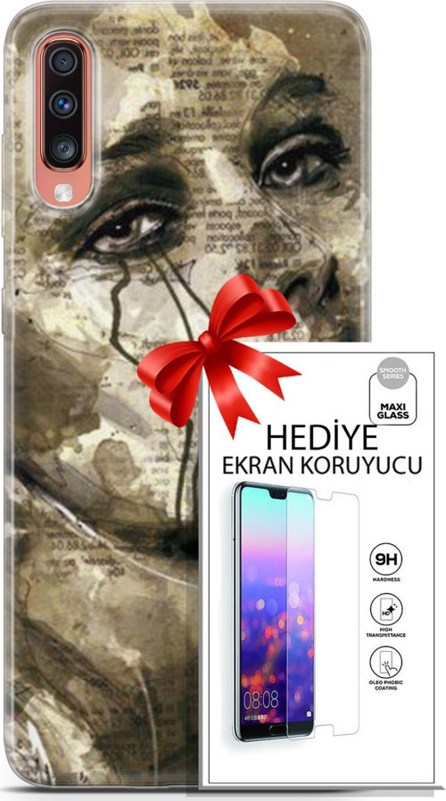 Samsung Galaxy A70 Kılıf Orijinal Seri Soul 17 Ağlayan Yüz Yumuşak Kılıf + Ekran Koruyucu