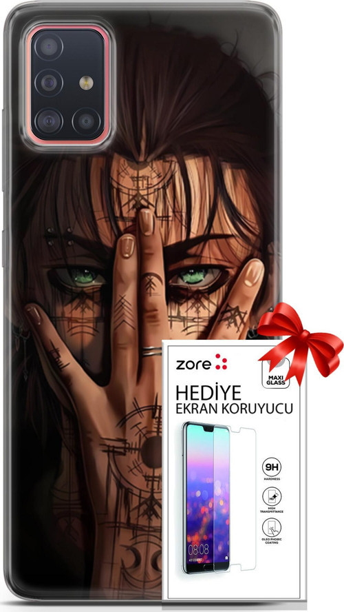 Samsung Galaxy A51 Kılıf Orijinal Seri Supers 22 Eren Yeager Kap + Ekran Koruyucu
