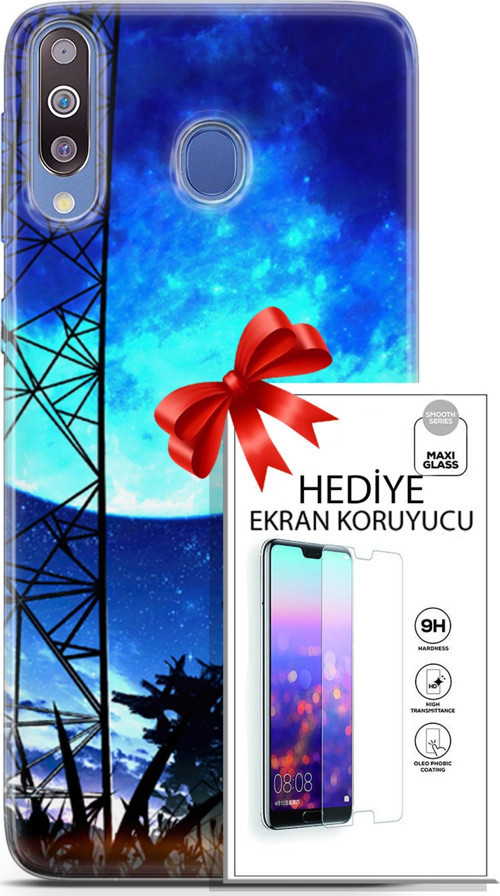 Samsung Galaxy M30 Kılıf Orijinal Seri Fantasy 24 Mavi Ay Darbe Emici Kılıf + Ekran Koruyucu