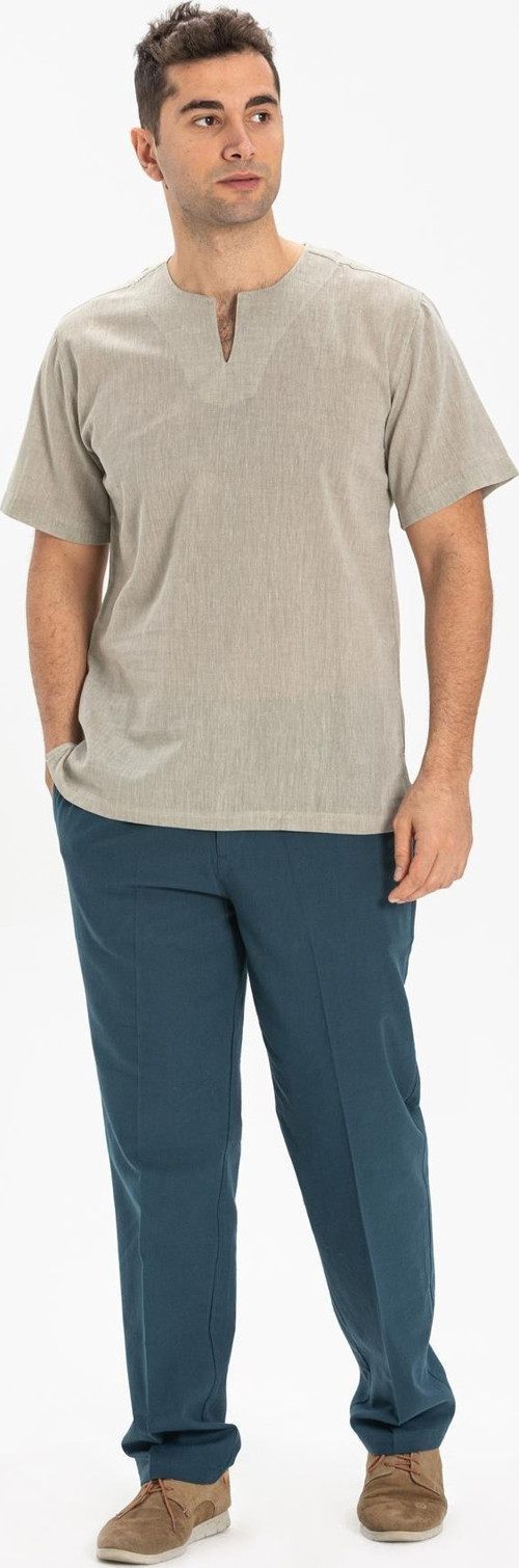 Büyük Beden Kısa Kol Şile Bezi Bisiklet Yaka Erkek Yazlık Tshirt Taş 3031