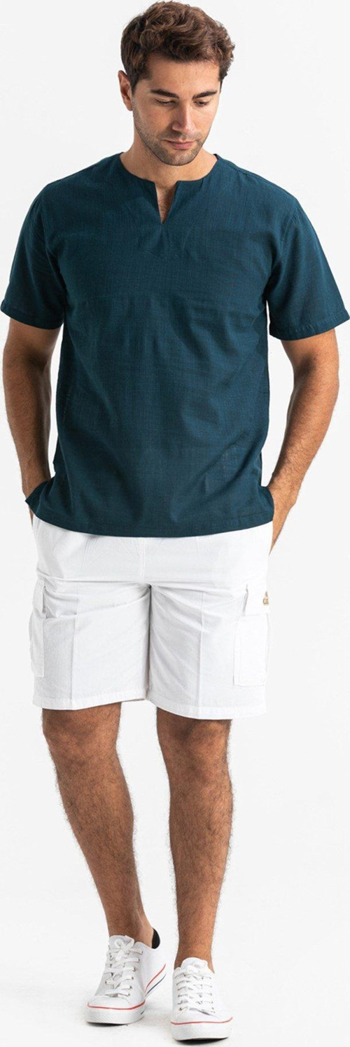 Büyük Beden Kısa Kol Şile Bezi Bisiklet Yaka Erkek Yazlık Tshirt Koyu Petrol 3069