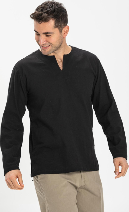 Büyük Beden Uzun Kol Şile Bezi Bisiklet Yaka Yazlık Tshirt Siyah 3003