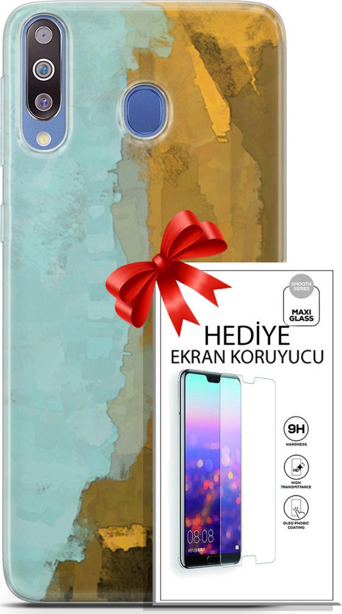 Samsung Galaxy M30 Kılıf Orijinal Seri Nature 25 Su Yeşili Soyulmayan Kılıf + Ekran Koruyucu Full Koruma