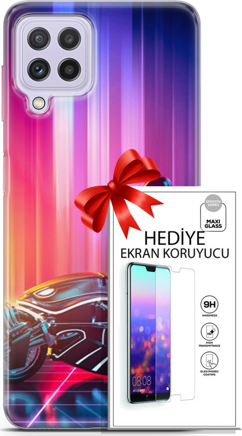 Samsung Galaxy M32 Kılıf Orijinal Seri Cyberpunk 08 Punk Motorsiklet Baskılı Kılıf + Ekran Koruyucu