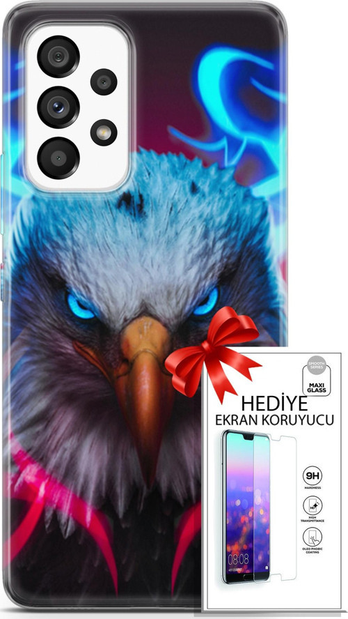 Samsung Galaxy A53 5G Kılıf Orijinal Seri Algorand 11 Baykuş Sert 4K Baskılı Kılıf + Ekran Koruyucu