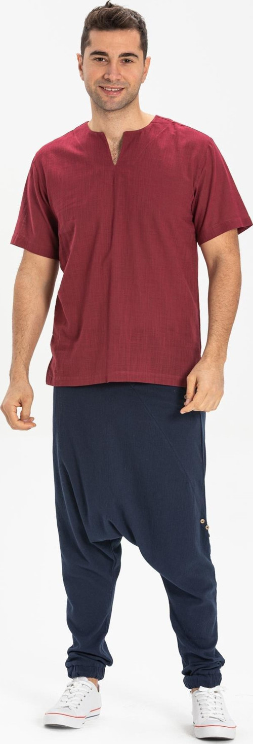 Büyük Beden Kısa Kol Şile Bezi Bisiklet Yaka Erkek Yazlık Tshirt Koyu Bordo 3068