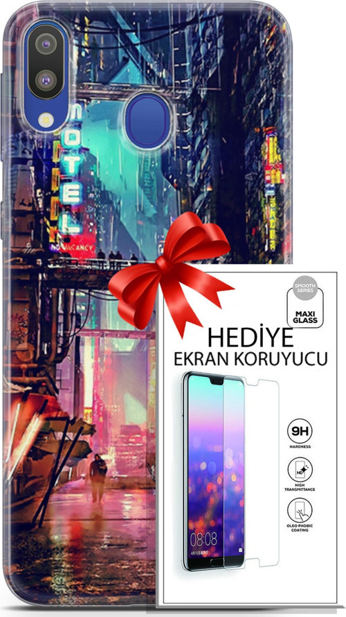 Samsung Galaxy M20 Kılıf Orijinal Seri Cyberpunk 14 Motel Cover Kılıf + Ön Ekran Koruyucu