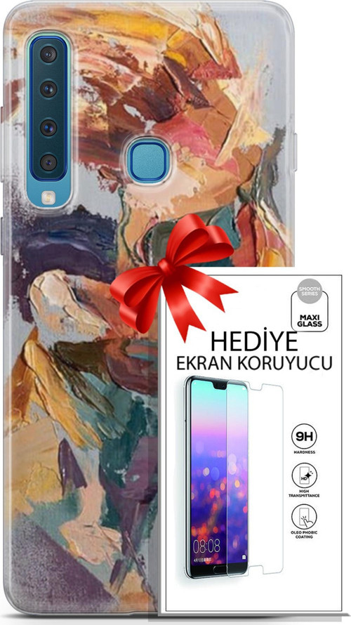 Samsung Galaxy A9 2018 Kılıf Orijinal Seri Soul 04 Soyut Silikon Kılıf + Ekran Koruyucu Full Koruma