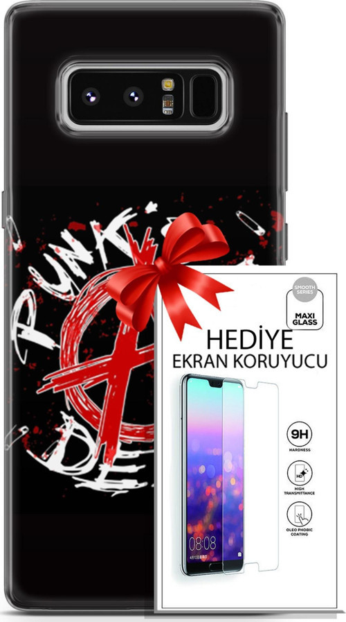Samsung Galaxy Note 8 Kılıf Orijinal Seri Punky 15 Punk'S Not Dead Kalın Silikon + Ekran Koruyucu