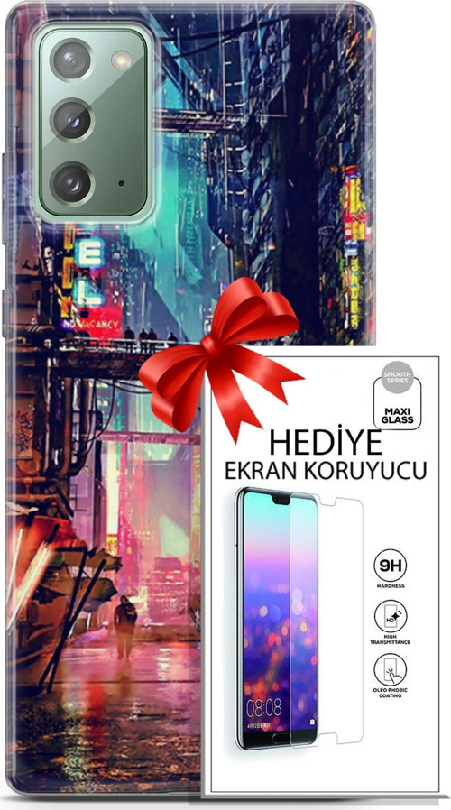 Samsung Galaxy Note 20 Kılıf Orijinal Seri Cyberpunk 14 Motel Cover Kılıf + Ön Ekran Koruyucu
