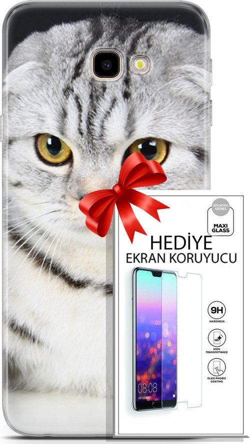 Samsung Galaxy J4 Plus Kılıf Orijinal Seri Scotish-British 18 British Beyaz Parlak Kılıf + Ekran Koruyucu