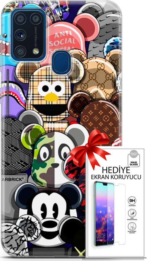 Samsung Galaxy M31 Kılıf Orijinal Seri Bounce 14 Ana Lowe Cover Kılıf + Ön Ekran Koruyucu
