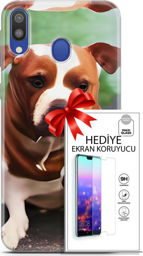 Samsung Galaxy M20 Kılıf Orijinal Seri Dogs 29 American Staffordshire Leke Tutmaz Kapak + Ekran Koruyucu