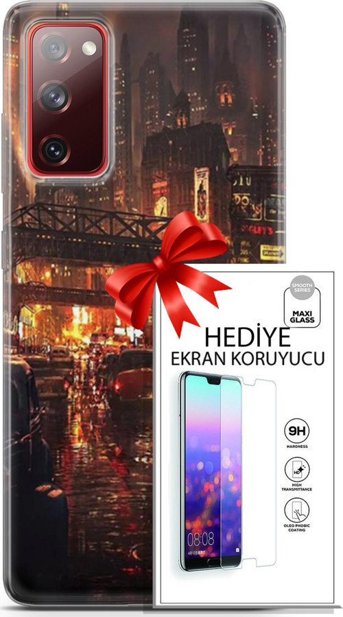Samsung Galaxy S20 Fe Kılıf Orijinal Seri Cyberpunk 23 Gökdelenler Telefon Kabı Ve Ekran Koruyucu