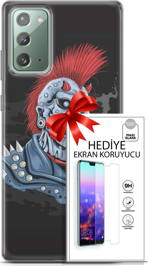 Samsung Galaxy Note 20 Kılıf Orijinal Seri Punky 04 Punk Skeleton Silikon Kılıf + Ekran Koruyucu Ful