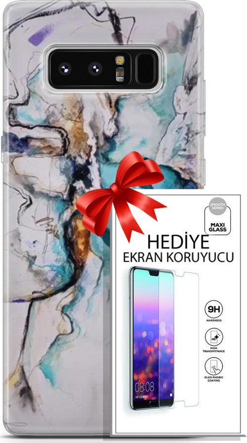 Samsung Galaxy Note 8 Kılıf Orijinal Seri Soul 11 Turkuaz 4K Baskılı Kılıf + Ekran Koruyucu Full Koruma