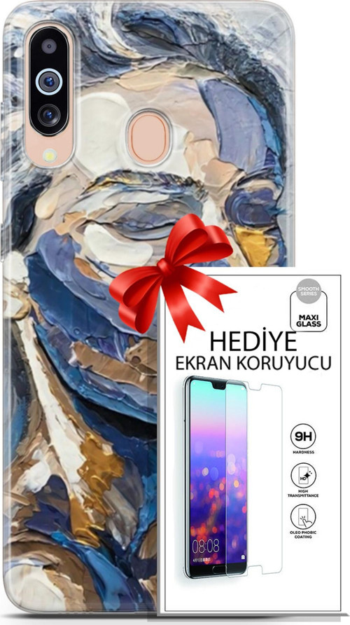 Samsung Galaxy M40 Kılıf Orijinal Seri Soul 06 Mavi Yüz Koruyucu Kapak Ekran Koruyucu