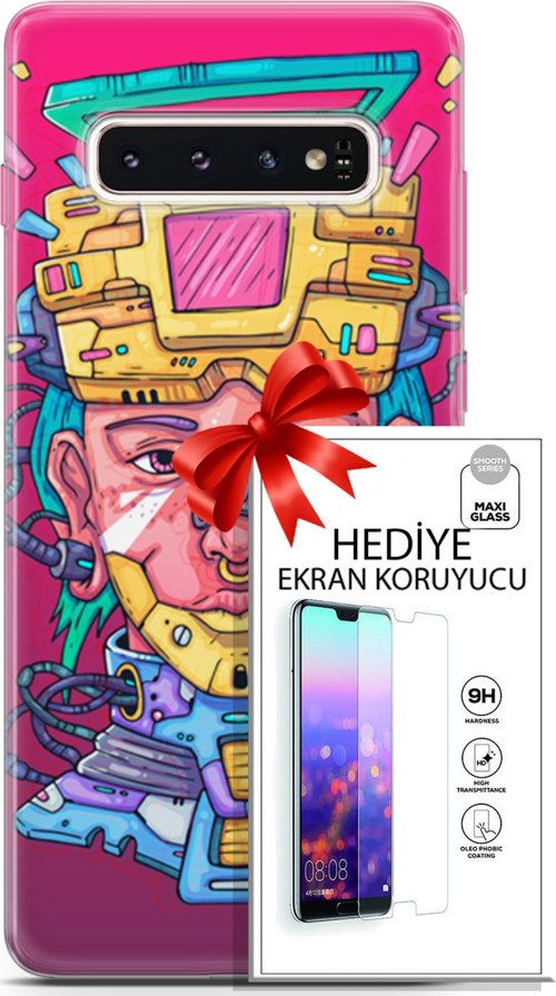 Samsung Galaxy S10 Kılıf Orijinal Seri Punky 02 Robotica Kapak Ve Ekran Koruyucu