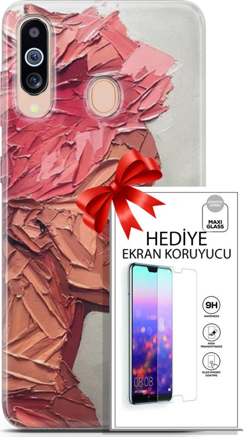Samsung Galaxy M40 Kılıf Orijinal Seri Soul 08 Pembe Baskılı Kılıf + Ekran Koruyucu