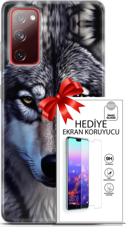 Samsung Galaxy S20 Fe Kılıf Orijinal Seri Dogs 07 Kurt Yüz Desenli Kılıf + Ön Ekran Koruyucu