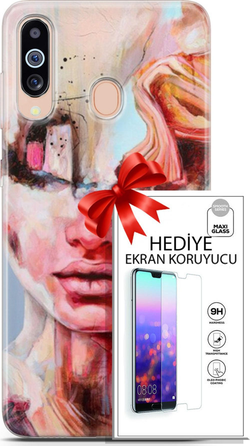 Samsung Galaxy M40 Kılıf Orijinal Seri Soul 14 Beyaz Kırmızı Cover Kılıf + Ön Ekran Koruyucu