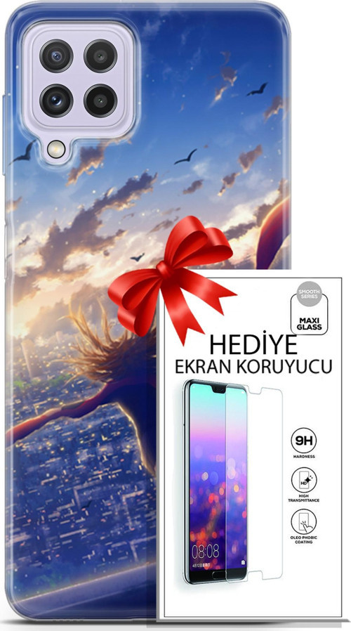 Samsung Galaxy M32 Kılıf Orijinal Seri Fantasy 03 Kuşlar Kız Arka Kapak + Ekran Koruyucu
