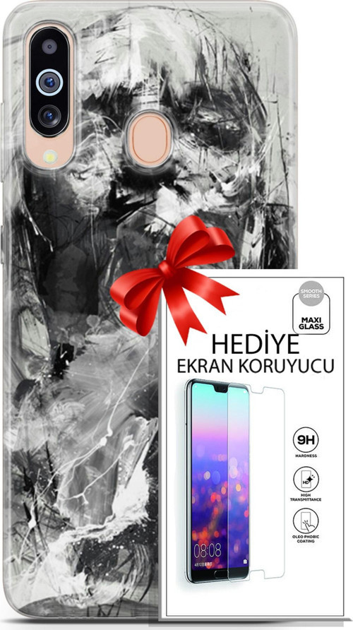 Samsung Galaxy M40 Kılıf Orijinal Seri Soul 30 Siyah Beyaz Kenarları Şeffaf Kapak Ve Ekran Koruyucu