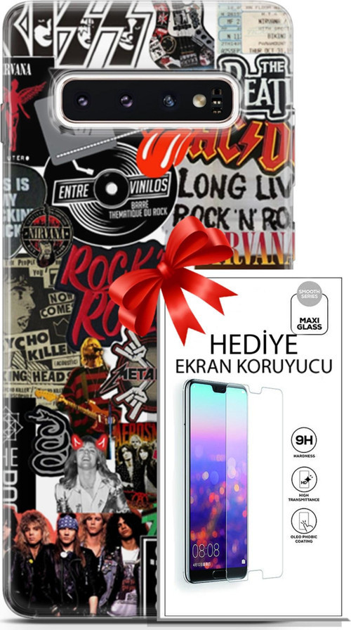 Samsung Galaxy S10 Kılıf Orijinal Seri Punky 30 Rock'N Roll Kenarları Şeffaf Kapak Ve Ekran Koruyucu