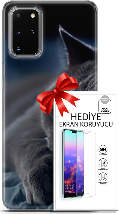 Samsung Galaxy S20 Plus Kılıf Orijinal Seri Scotish-British 20 Yatan Kedi Renkli Kılıf Ekran Koruyucu