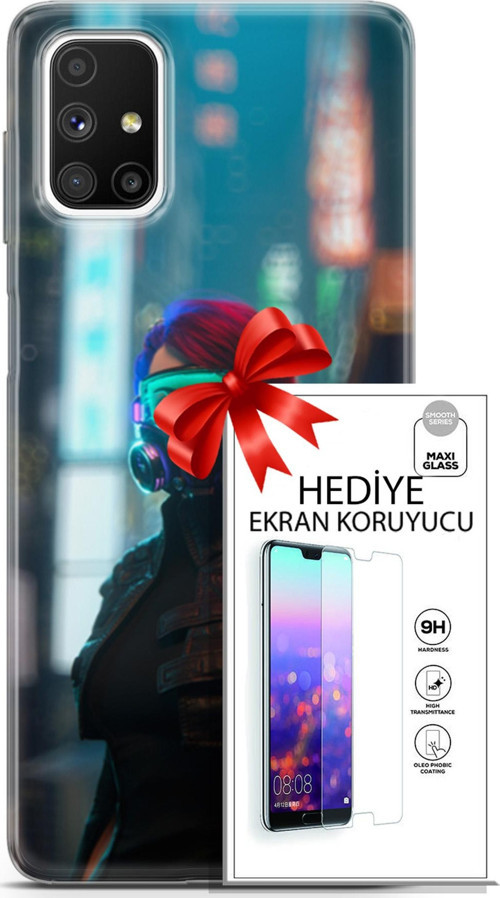 Samsung Galaxy M51 Kılıf Orijinal Seri Cyberpunk 04 Vr Glass Silikon Kılıf + Ekran Koruyucu Full Koruma