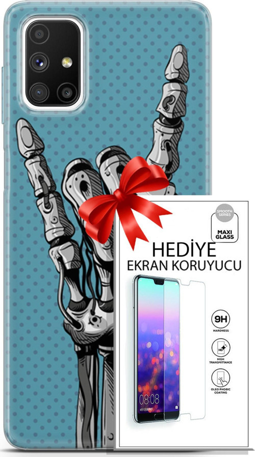 Samsung Galaxy M51 Kılıf Orijinal Seri Cyberpunk 07 Robot Eli Desenli Kılıf + Ön Ekran Koruyucu