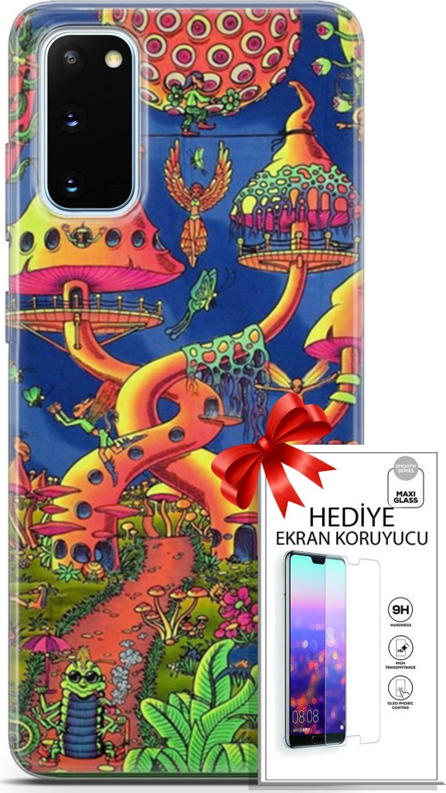 Samsung Galaxy S20 Kılıf Orijinal Seri Cardano 05 Mantar Evler Koruma Kılıfı + Ekran Koruyucu