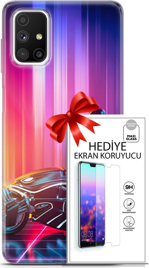 Samsung Galaxy M51 Kılıf Orijinal Seri Cyberpunk 08 Punk Motorsiklet Baskılı Kılıf + Ekran Koruyucu