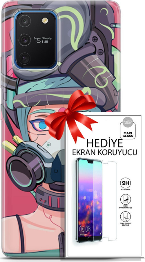 Samsung Galaxy S10 Lite Kılıf Orijinal Seri Cyberpunk 06 Gaz Maskesi Koruyucu Kapak Ekran Koruyucu