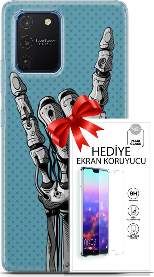 Samsung Galaxy S10 Lite Kılıf Orijinal Seri Cyberpunk 07 Robot Eli Desenli Kılıf + Ön Ekran Koruyucu