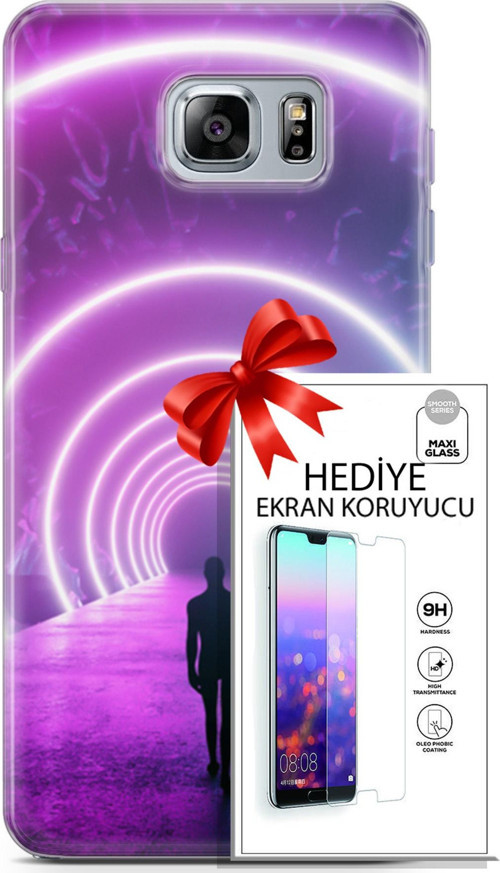 Samsung Galaxy Note 5 Kılıf Orijinal Seri Cyberpunk 26 Daire Neon Soft Kapak + Ekran Koruyucu
