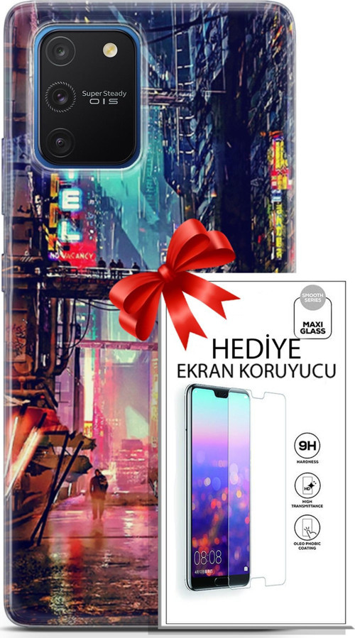 Samsung Galaxy S10 Lite Kılıf Orijinal Seri Cyberpunk 14 Motel Cover Kılıf + Ön Ekran Koruyucu