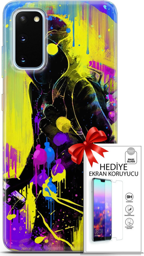 Samsung Galaxy S20 Kılıf Orijinal Seri Cardano 19 Sarı Mavi Mor Tam Koruma Kılıf + Ekran Koruyucu