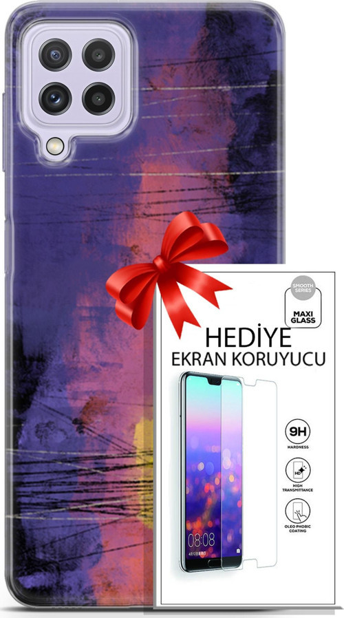 Samsung Galaxy M32 Kılıf Orijinal Seri Nature 04 Mor Kırmızı Silikon Kılıf + Ekran Koruyucu Full Koruma