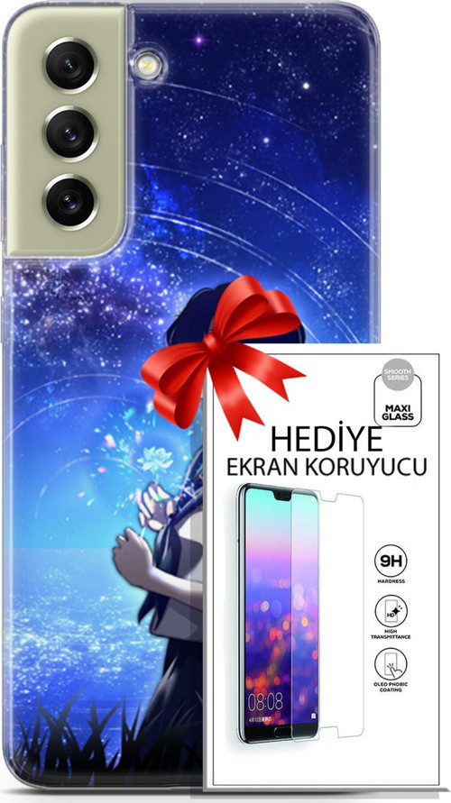 Samsung Galaxy S21 Fe Kılıf Orijinal Seri Fantasy 01 Çiçekli Kız Telefon Kılıfı + Ekran Koruyucu