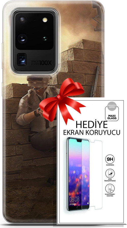 Samsung Galaxy S20 Ultra Kılıf Orijinal Seri Pubg 04 Oyun Karakterleri Silikon Kılıf + Ekran Koruyucu