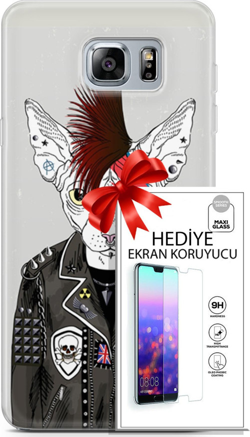 Samsung Galaxy Note 5 Kılıf Orijinal Seri Punky 06 Punk Kedi Sfenks Koruyucu Kapak Ekran Koruyucu