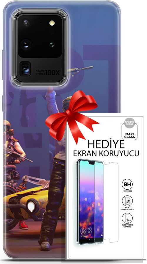 Samsung Galaxy S20 Ultra Kılıf Orijinal Seri Pubg 05 Silahlı Karakter Koruma Kılıfı + Ekran Koruyucu