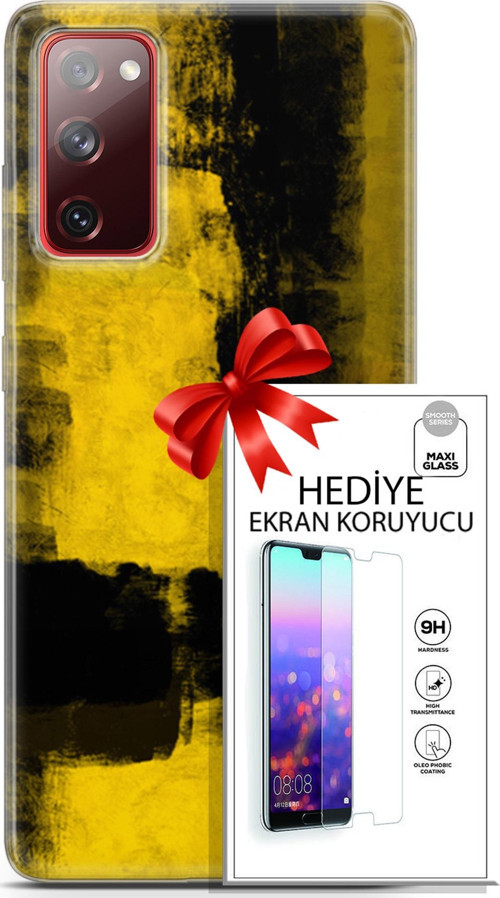 Samsung Galaxy S20 Fe Kılıf Orijinal Seri Nature 08 Sarı Siyah Baskılı Kılıf + Ekran Koruyucu