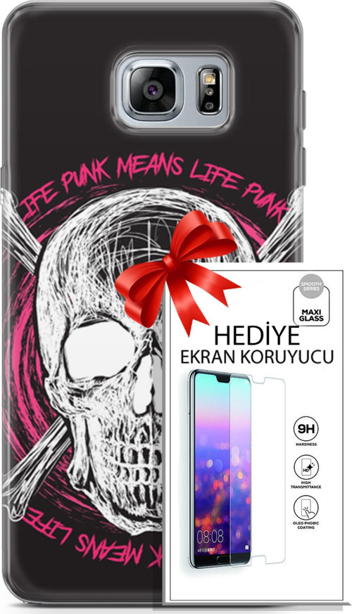 Samsung Galaxy Note 5 Kılıf Orijinal Seri Punky 10 Punk Kurukafa Full Hd Kılıf + Ekran Koruyucu