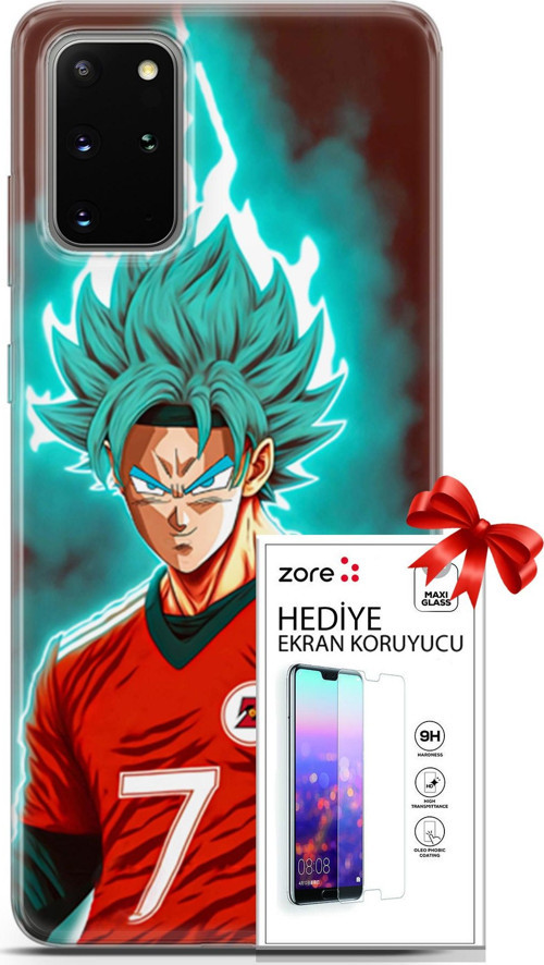 Samsung Galaxy S20 Plus Kılıf Orijinal Seri Supers 04 Goku Mavi Ejderha Silikon Kılıf + Ekran Koruyucu